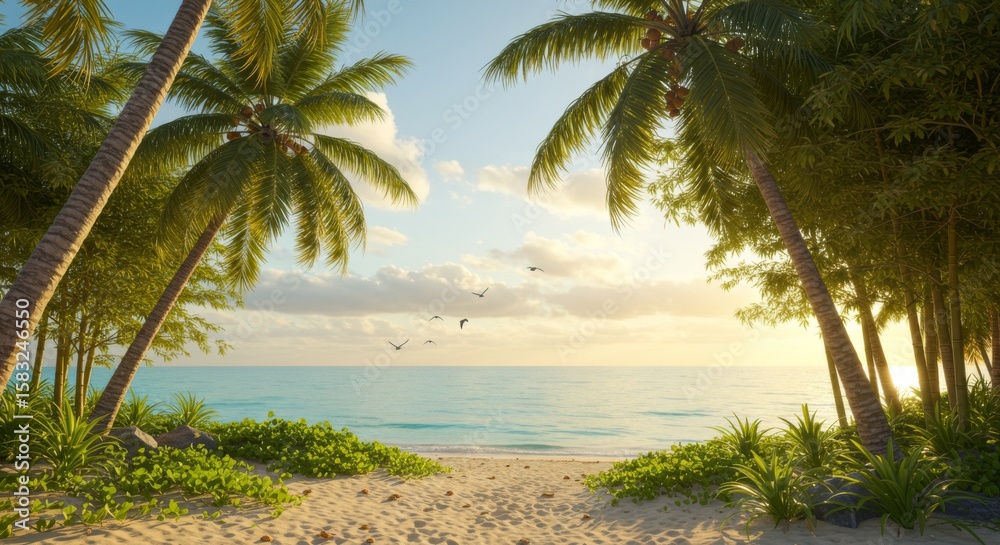 Obraz premium Tropical Beach Sunset with Palm Trees