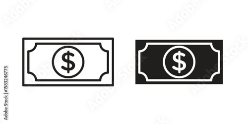 Money icon in flat and liner trendy style for app ui designs