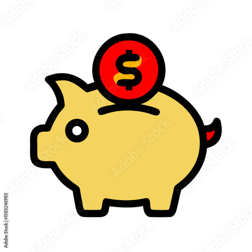 Piggy Bank Vector Icon Illustration