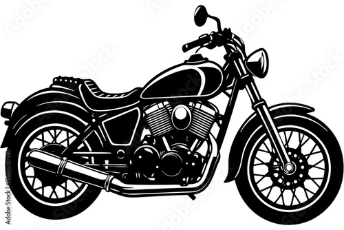 Classic v twin engine motorcycle silhouette isolated on transparent background