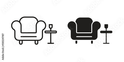 Lounge icon in flat and liner trendy style for app ui designs