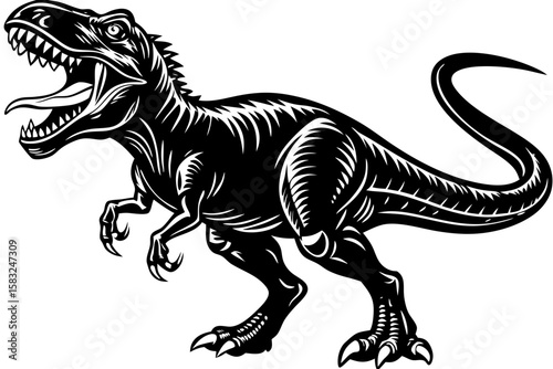 Tyrannosaurus Rex Illustration: A bold illustration showcasing a formidable Tyrannosaurus Rex, capturing the raw power and prehistoric essence of this iconic creature. 