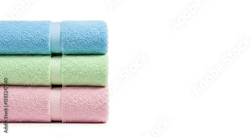 Stack of Colorful Terry Cloth Towels Isolated on White Background