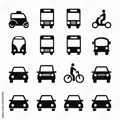 Collection of Transportation Icons Vehicles Silhouettes