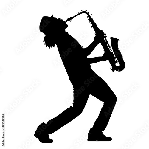 Silhouette of a Saxophone Player on White Background – Vector Illustration