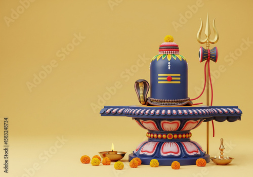 Lord shiva symbol with worship of Shiva Ling design background for festival template. 