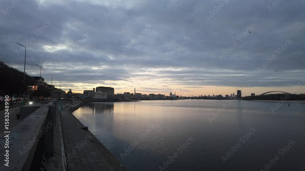 Dnipro River View from the Dnipro Embankment in Kyiv at Dusk – Color Graded Version Dnipro River View from the Dnipro Embankment in Kyiv at Dusk – Color Graded Version
