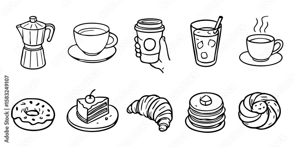 Fototapeta premium Breakfast icon. Pastry and coffee