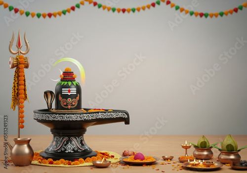 Lord shiva symbol with worship of Shiva Ling design background for festival template. 