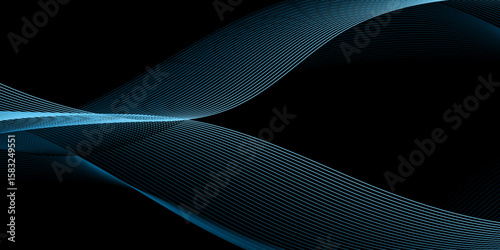 Abstract blue wave and curve lines with technology background. Abstract frequency sound wave technology and science background. Wavy banner, template design.	
