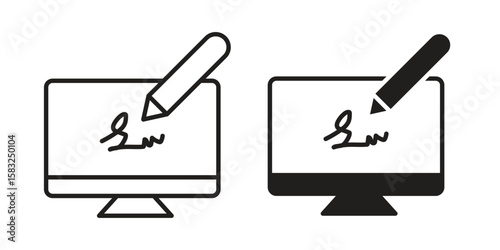 Electronic signature icon in flat and liner trendy style for app ui designs