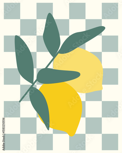 Fresh Lemon Fruit. Lime Citrus in Amalfi Style Graphic Illustration. Mediterranean Summer Travel and Resort Rest Theme. Retro Vintage Poster Background Print. Tourism Agency card Invitation 