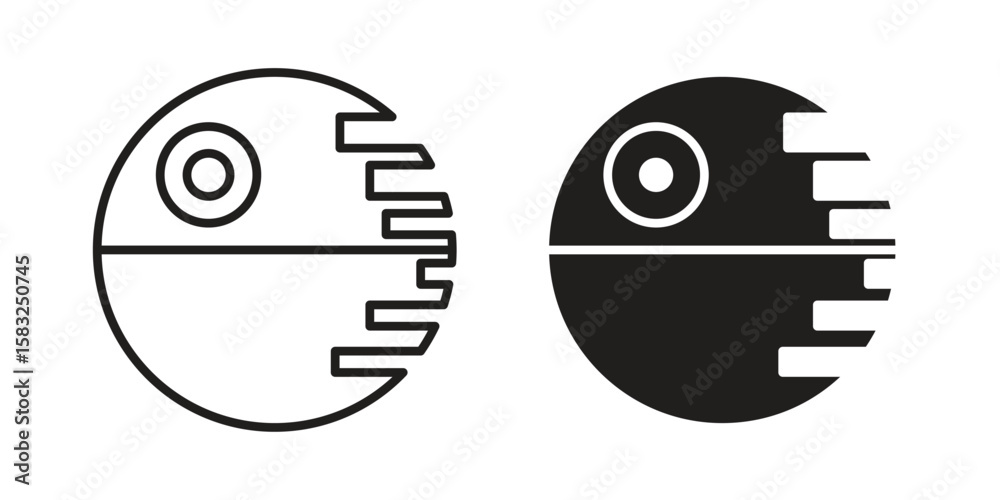 Death star icon in flat and liner trendy style for app ui designs