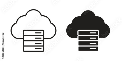 Cloud server icon in flat and liner trendy style for app ui designs