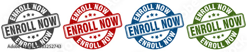 enroll now stamp. enroll now round stamp set isolated on white background