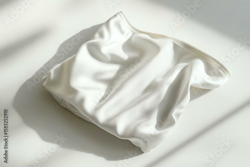 Wallpaper Mural fabric pouch partly unzipped, soft shadowed white surface, crisp and modern, productinuse concept Torontodigital.ca