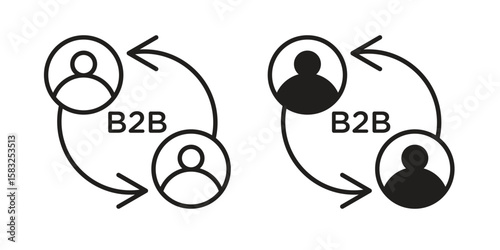 B2B icon in flat and liner trendy style for app ui designs