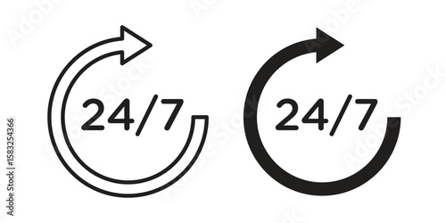24 7 icon in flat and liner trendy style for app ui designs