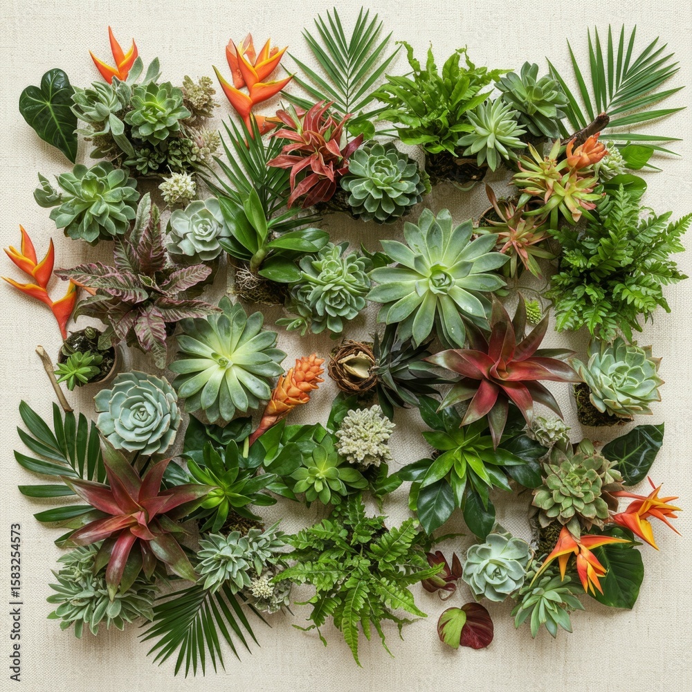 Fototapeta premium Colorful Succulent and Tropical Plant Arrangement