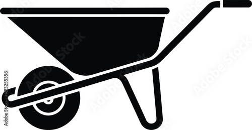Simple Black and White Wheelbarrow Icon Illustration for Gardening Construction or Farming Projects Representing Hard Work Transportation and Outdoor Activities in a Clean and Minimalist