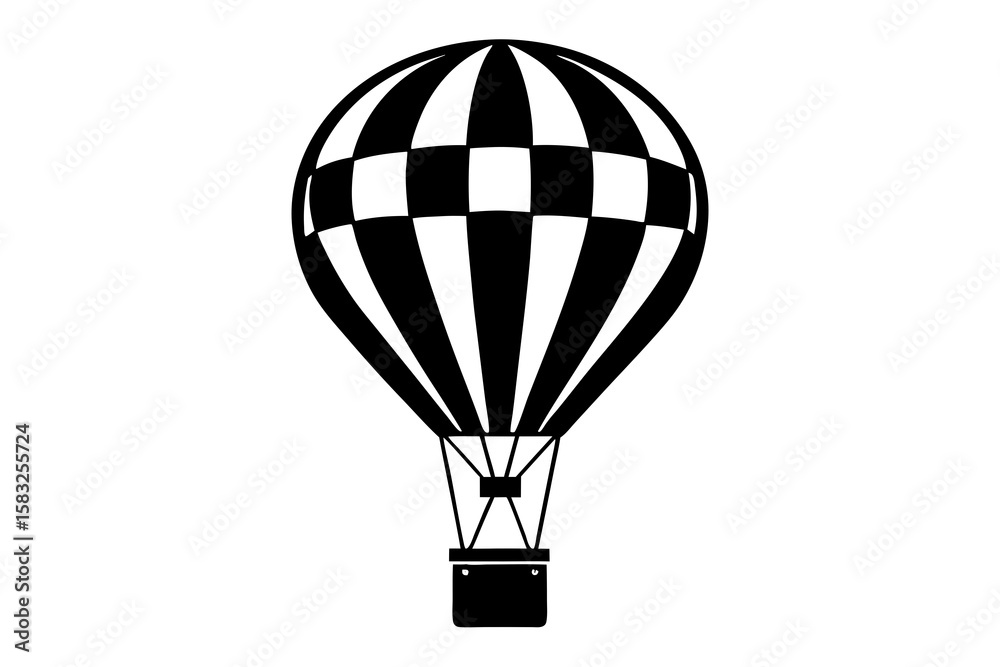 Obraz premium Colorful Patchwork Hot Air Balloon with Dangling Basket – Whimsical Sky Art