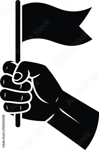 Black fist holding a flag symbol of revolution protest or victory isolated on white background vector illustration for graphic design and social media campaigns and