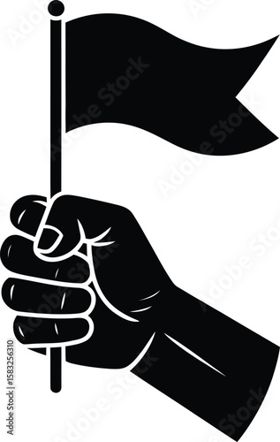 Black fist holding a flag symbol of revolution protest or victory isolated on white background vector illustration for graphic design and social media campaigns and