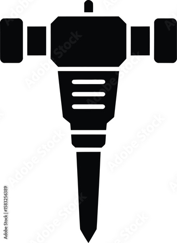 Black and White Jackhammer Icon Isolated on White Background Construction Equipment Demolition Tool Heavy Machinery Industrial Symbol Building Industry Roadwork Renovation Vector Illustration Glyph St
