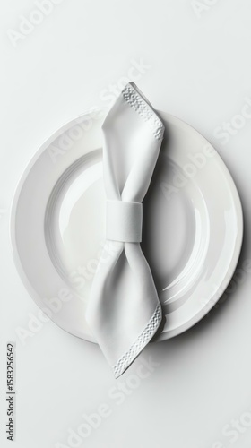napkin folded neatly on white dish, isolated on white background, realistic texture details, lifestyleinspired composition