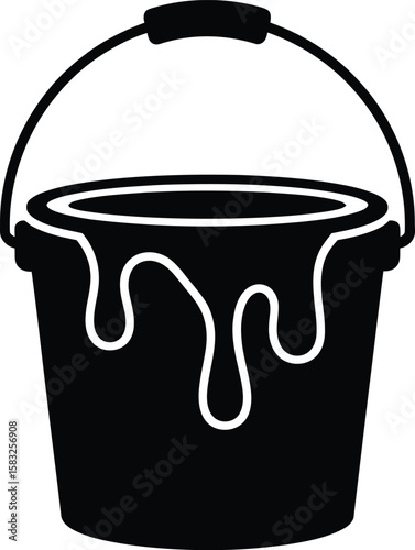 Black silhouette of a paint bucket overflowing with paint isolated on a white background Perfect for illustrating DIY projects home improvement and creative endeavors
