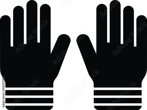 Pair of black gloves with three stripes on the wrist protective gear for hands vector illustration isolated on white background safety equipment for various tasks