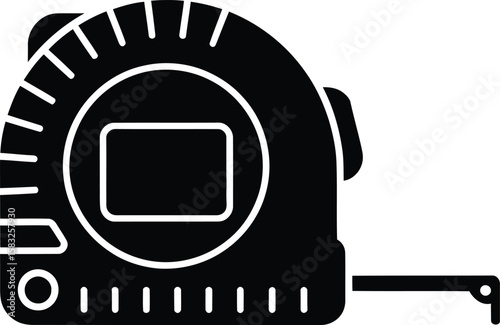 Black and White Vector Graphic of a Retractable Measuring Tape a Common Tool for Measuring Length and Distance Used in Construction Carpentry and Home Improvement