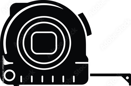 Black and White Illustration of a Measuring Tape a Tool for Measuring Length and Distance Essential for Construction Carpentry and DIY Projects Isolated on White