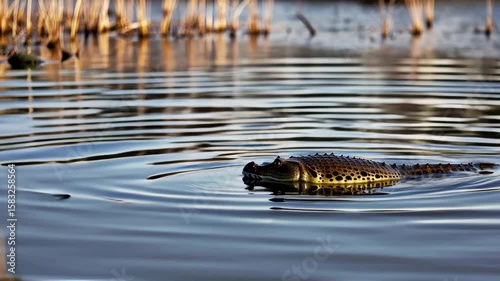 a crocodile is swimming in a body of water