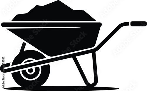 Black and White Vector Illustration of a Wheelbarrow Full of Soil Perfect for Gardening Construction or Landscaping Projects with a Clean and Simple Design Style