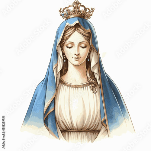 Quiet Annunciation Virgin Mary isolated watercolor vector illustration svg