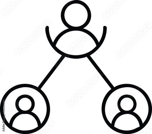 Simple Line Icon of a Hierarchical Structure Showing a Manager and Two Subordinates in a Team or Organizational Chart