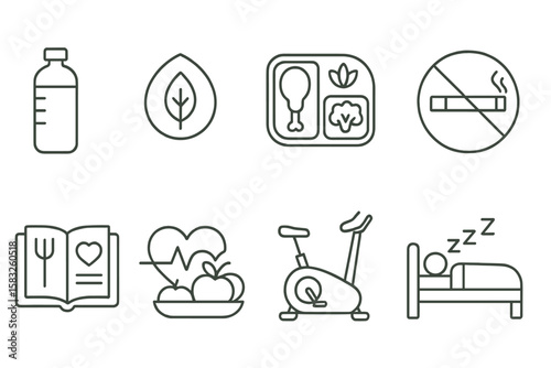 Fitness, health line icon set. exercise, wellness, gym, nutrition outline collection