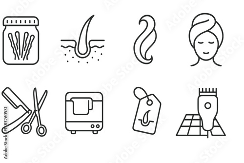 Hair salon icon set. hairdressing, styling outline icons for beauty and grooming services