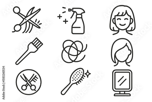 Hairdresser and haircare line icon set. salon tools and styling outline collection