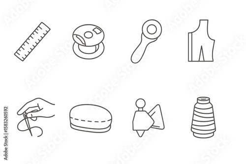 Sewing and tailoring line icon set. essentials for seamstresses and designers