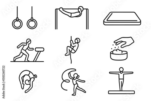 Gymnastics, fitness line icon set. exercise, athletic activity collection