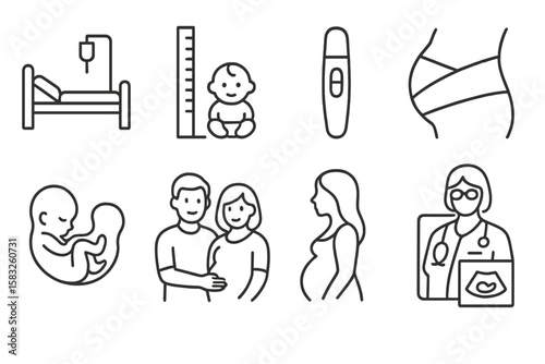 Pregnancy and maternity outline icon set. motherhood, health, wellness collection