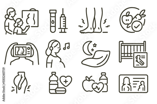 Healthcare and parenting line icon set. medical, family outline icons collection
