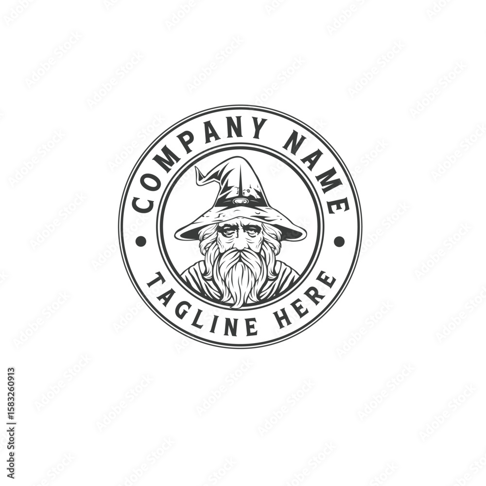 Obraz premium Round Vintage Wizard Logo with Bearded Wizard for company branding