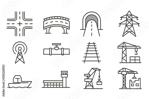 Transportation and travel line icon set. vehicles, air travel, logistics collection