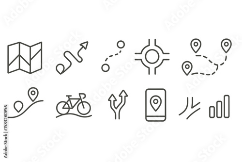 Navigation and map line icon set. gps, location, map, compass icons outline collection