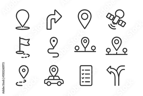 Map and navigation line icon set. gps, location tracking, route, direction icons