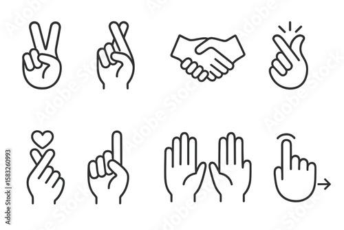 Hand gestures outline icon set. communication and language icons outline style