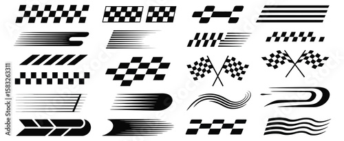Racing stripes and checkered flag elements with speed lines